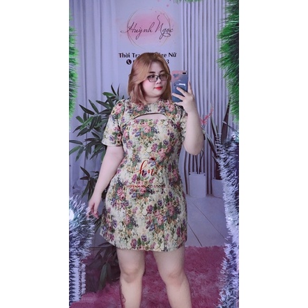 𝗕𝗜𝗚 𝗦𝗜𝗭𝗘 Đầm Gấm Hoa Thêu Nổi Khoét Ngực 𝟱𝟱-𝟴𝟱𝗸𝗴