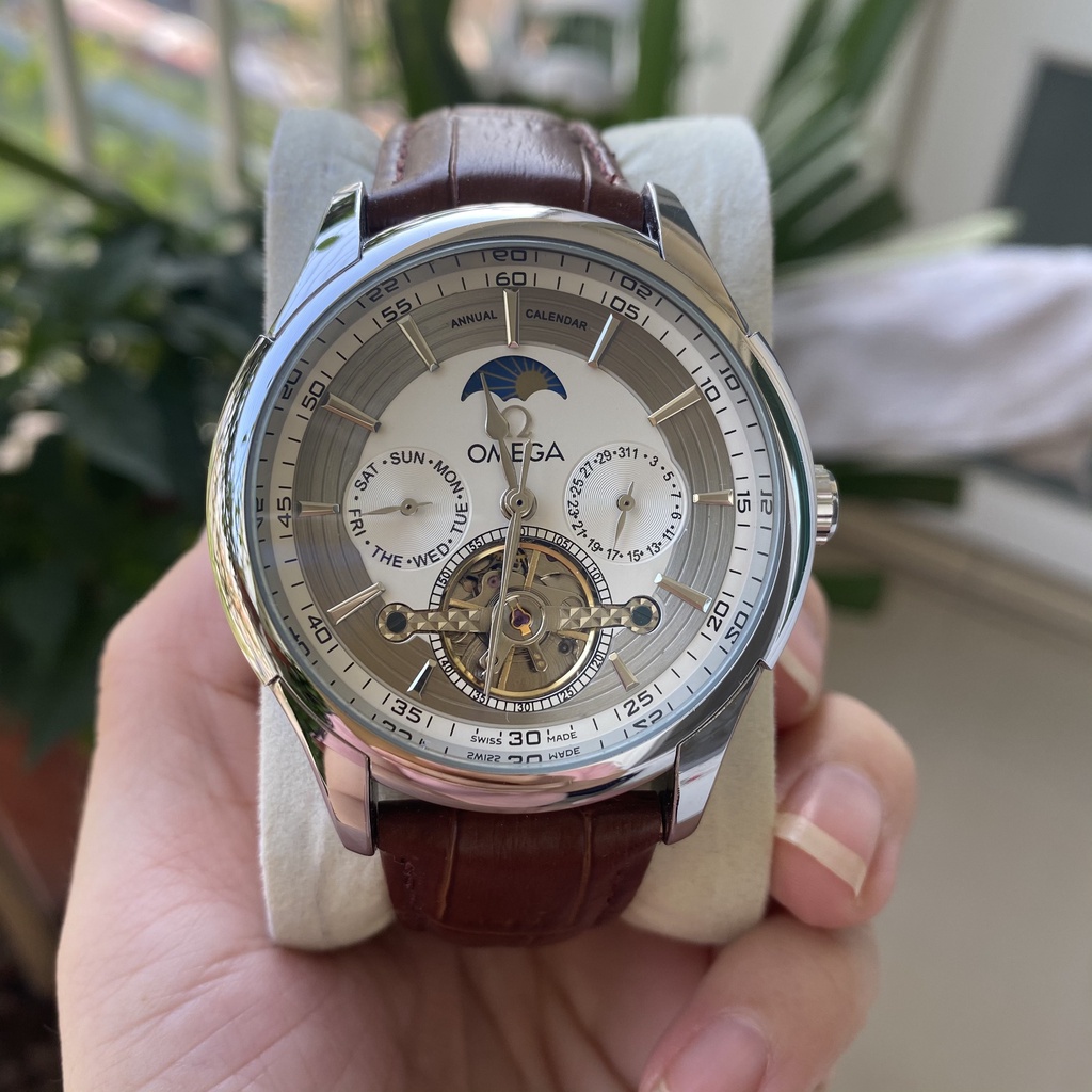 Đồng Hồ Nam OME.G Dây da Nâu Máy Cơ - Bảo Hành 12 Tháng