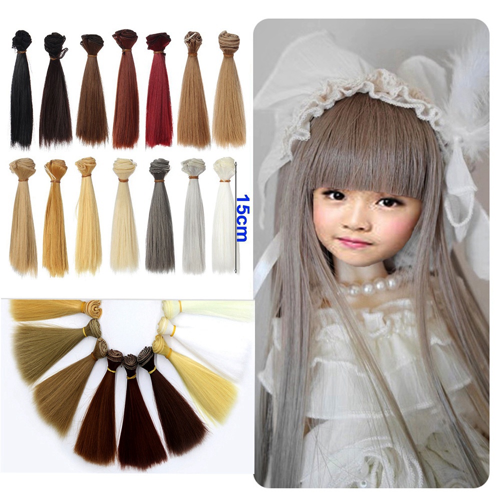 1 Bộ Tóc Giả Dài Thẳng 15cm 15 Màu Chất Lượng Cao Cho Búp Bê