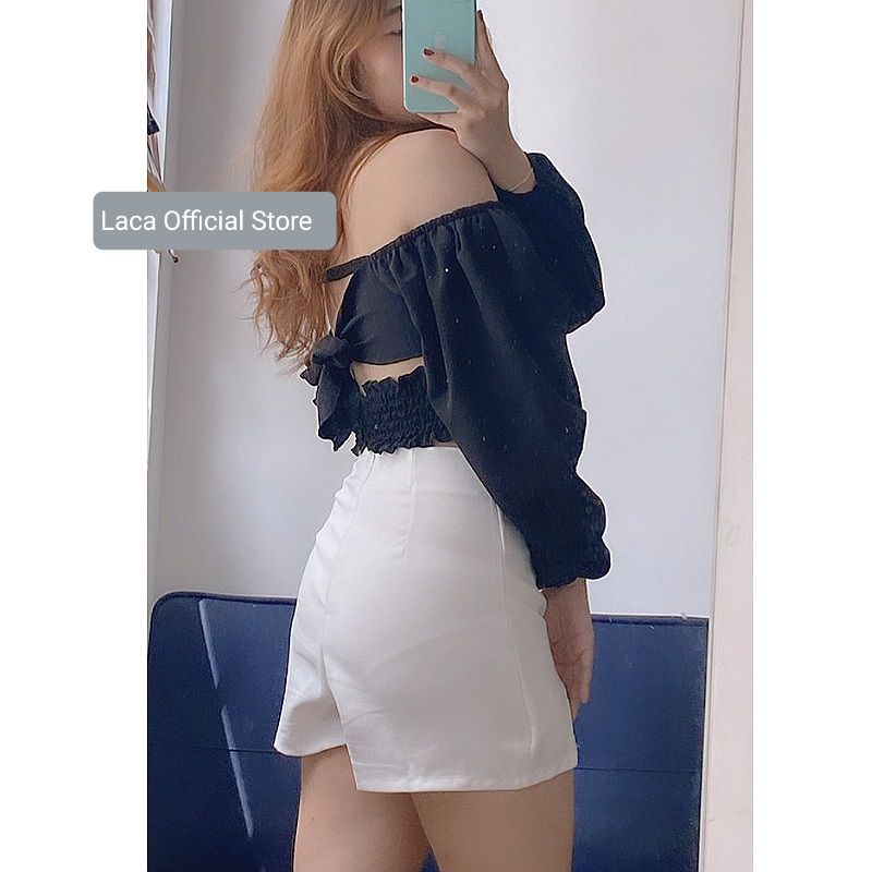 Áo Croptop Tay Phồng Vải Xốp Cao Cấp Tiểu Thư L10-1 Thắt Nơ Lưng Kèm Mút NgựcTuyết's House