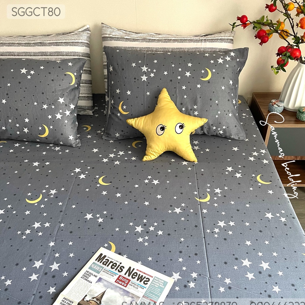 Bộ Chăn Ga Gối Cotton 100%, Drap Thun Trải Giường Kèm Vỏ Gối Thoáng Mát Bốn Mùa