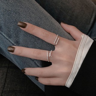 S925 Silver Ring fashion personality cool wind net Red Cross inlaid diamond mouth adjustable index finger ring