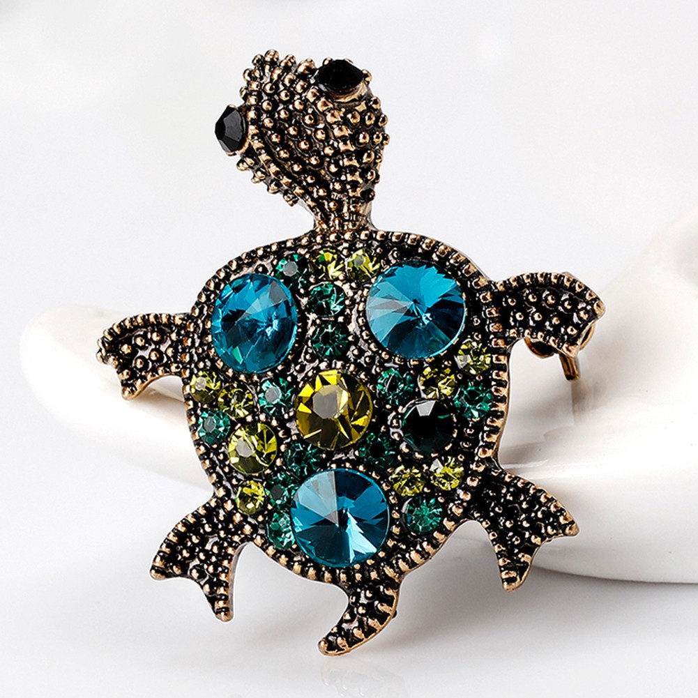 Trâm cài thiết kế hình chú rùa đính đá nhiều màu sang trọng