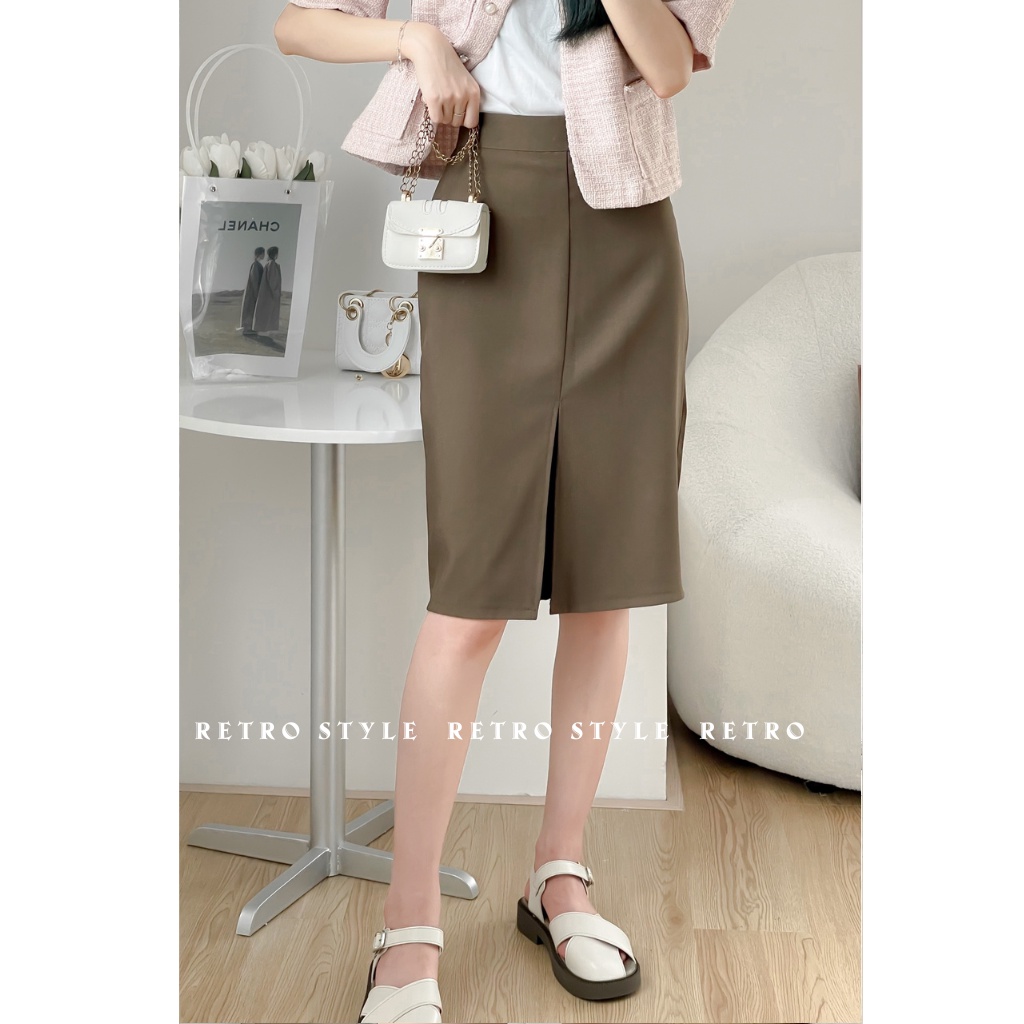 Chân váy dài xẻ giữa chất ruby mã 182 Retrostyle