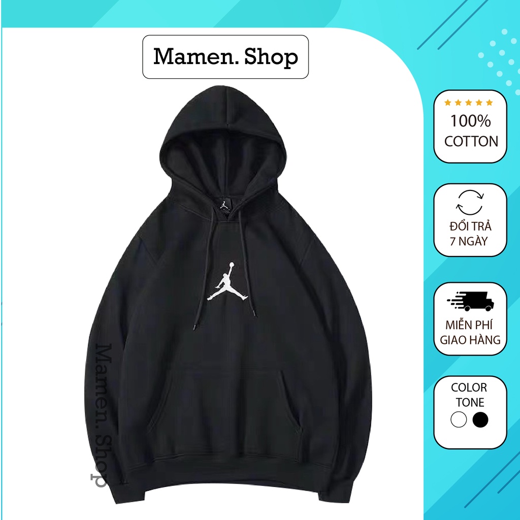 áo Hoodie nỉ JORDAN cotton form rộng unisex, Hoodie chui dáng rộng dài tay, phong cách thể thao đường phố Mamen Shop