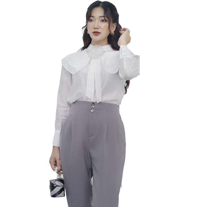 Áo sơ mi tơ tằm dài tay có cổ nơ công sở cao cấp - Orchid CT4S002