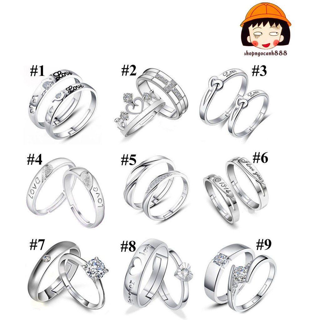 Nhẫn Đôi Bạc 925 Nhẫn Cặp Siêu Lãng Mạn Cho Cặp Tình Nhân