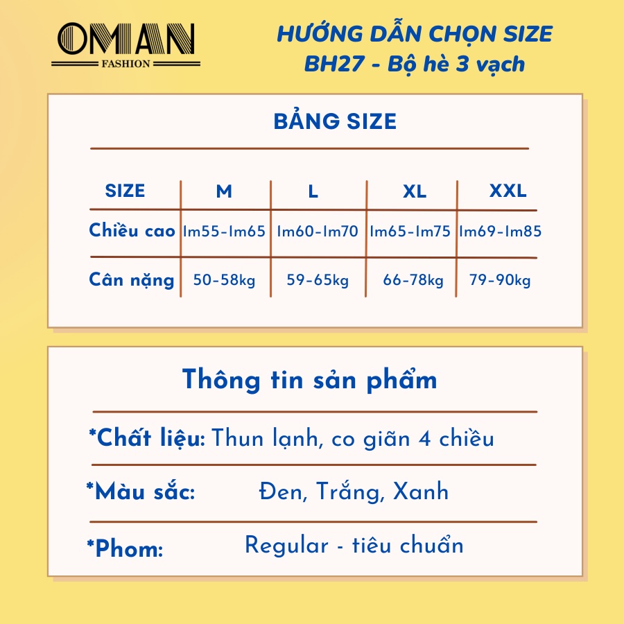 Bộ quần áo mặc nhà thể thao nam 3 vạch, chất thun lạnh co giãn - OMAN BH27