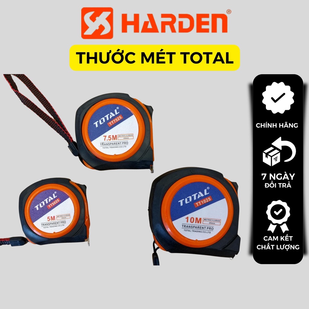 Thước cuộn thép TOTAL , thước mét cuộn tự động chất liệu ABS cứng bọc cao su chống va đập