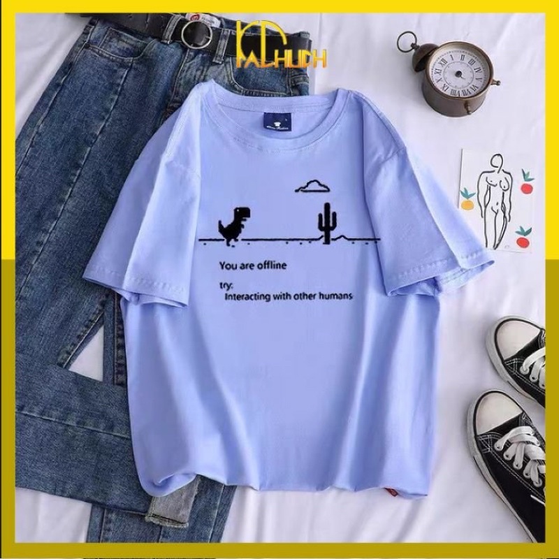 Áo thun tay lỡ in You Are Ofline, form rộng freesize