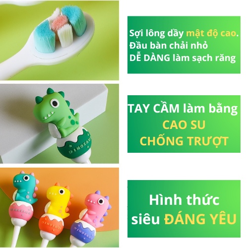 Bàn chải đánh răng cho bé KHỦNG LONG sợi lông mềm tay cầm SILICON chống trượt