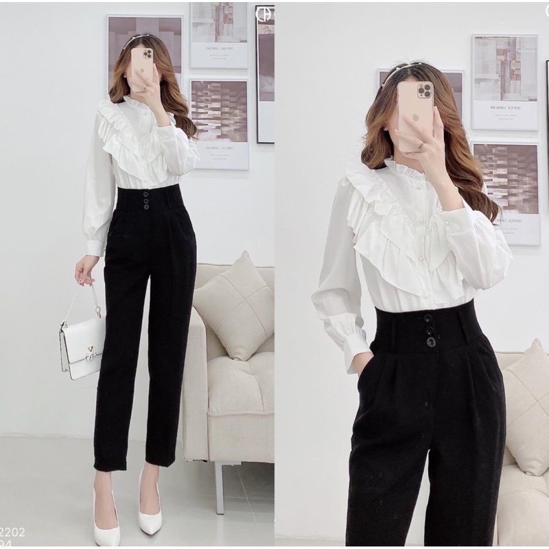 Quần Baggy Cạp Cao 3 Cúc Siêu Đẹp