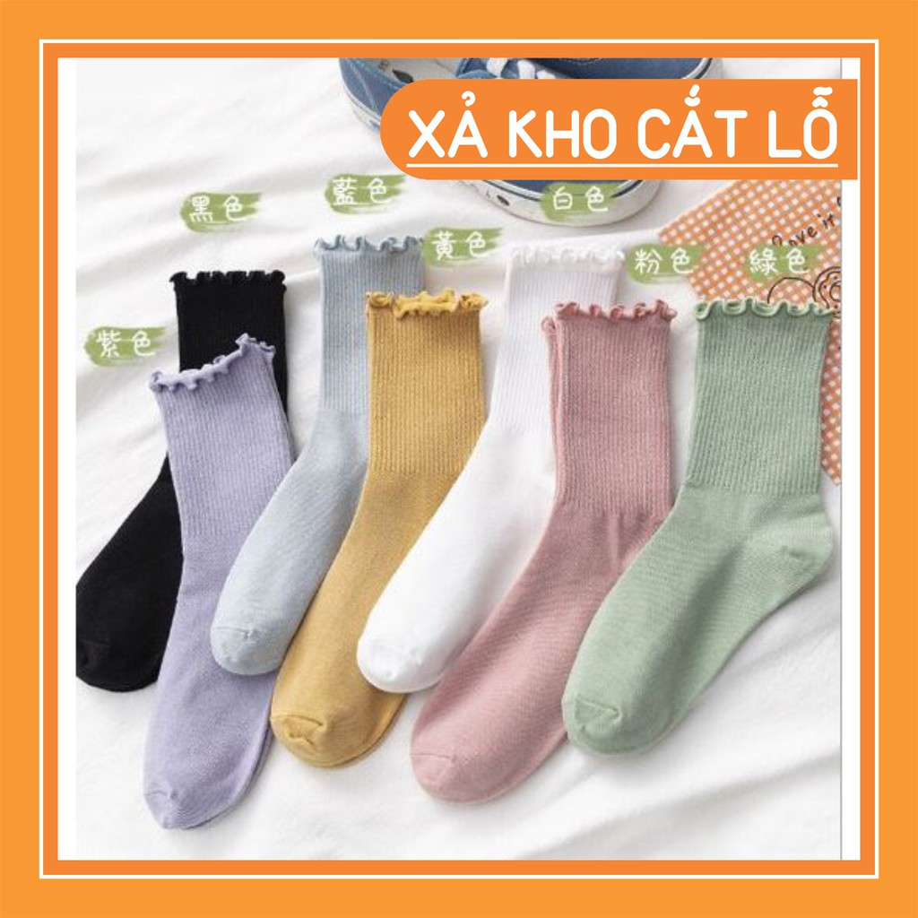 [XẢ KHO_GIÁ GỐC] [XẢ KHO_FREESHIP]  [RẺ VÔ ĐỊCH] Tất bèo nhún màu vintage mẫu mới cao cổ Hàn Quốc chất len đẹp nhiều màu