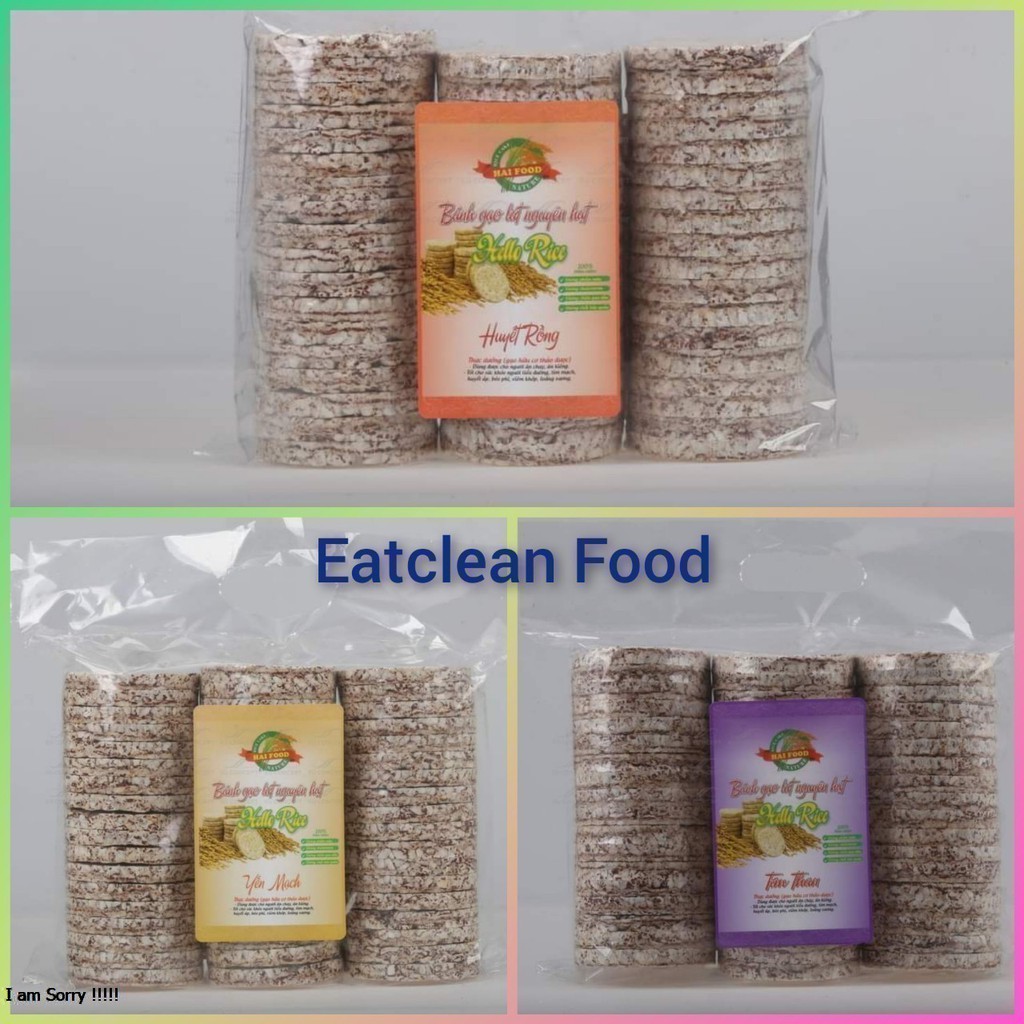 Bánh gạo lứt huyết rồng/tím than/yến mạch nguyên hạt Hellorice (500g=51c=3 cây)