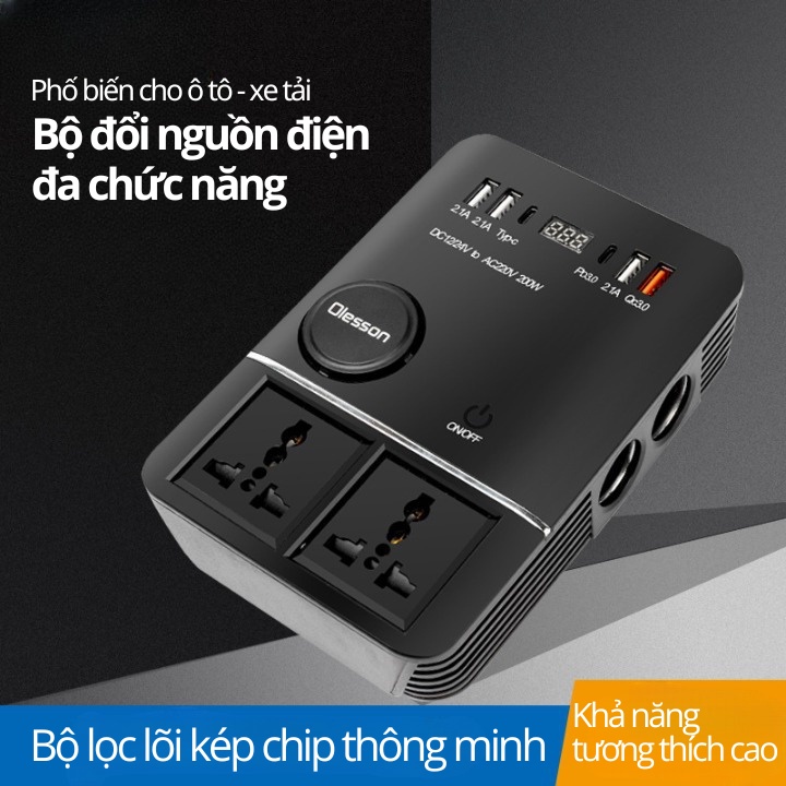 Bộ Đổi Nguồn Điện 200w 12v/24v Sang 220v Đa Năng Olesson 3