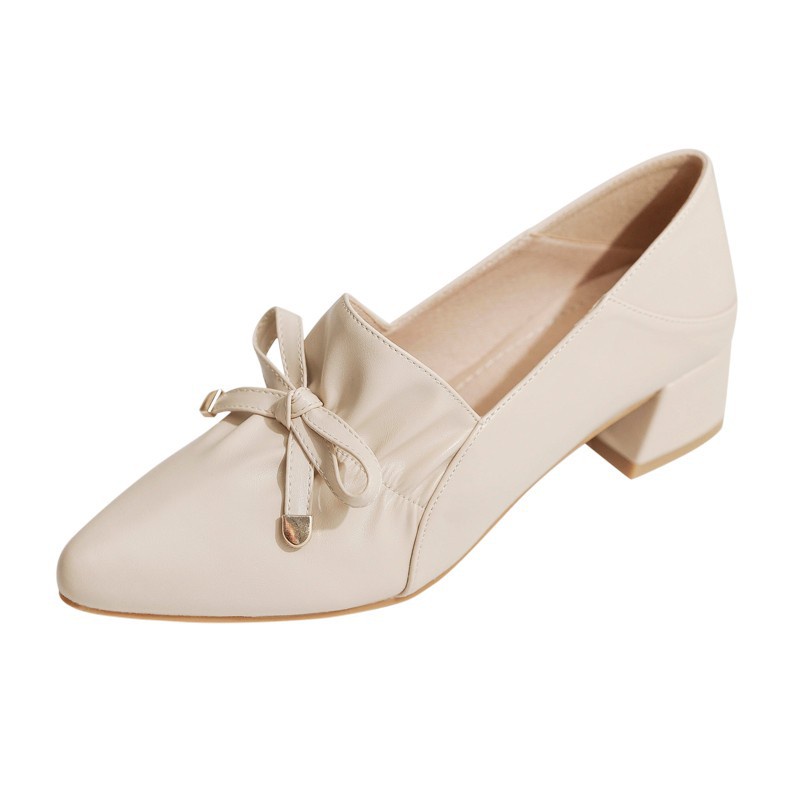 Giày Cao Gót Da Mũi Nhọn Đính Nơ Phong Cách Anh Quốc Thời Trang Thu Đông Dành Cho Nữ 2022