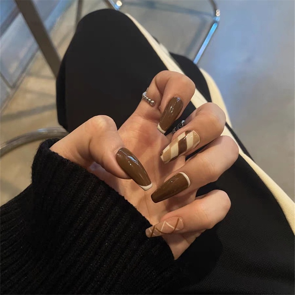 Set 24 Móng Tay Giả Họa Tiết Kim Cương Thời Trang Cho Nữ