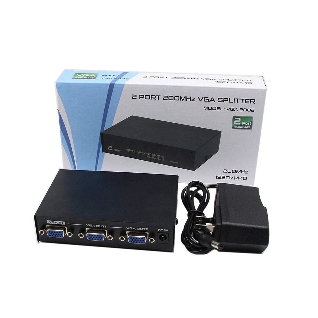 Bộ Hub Chia Vga 1 Ra 2(Chia 2 Màn Hình), 2 Port 200mhz VGA Splitter VGA-2002