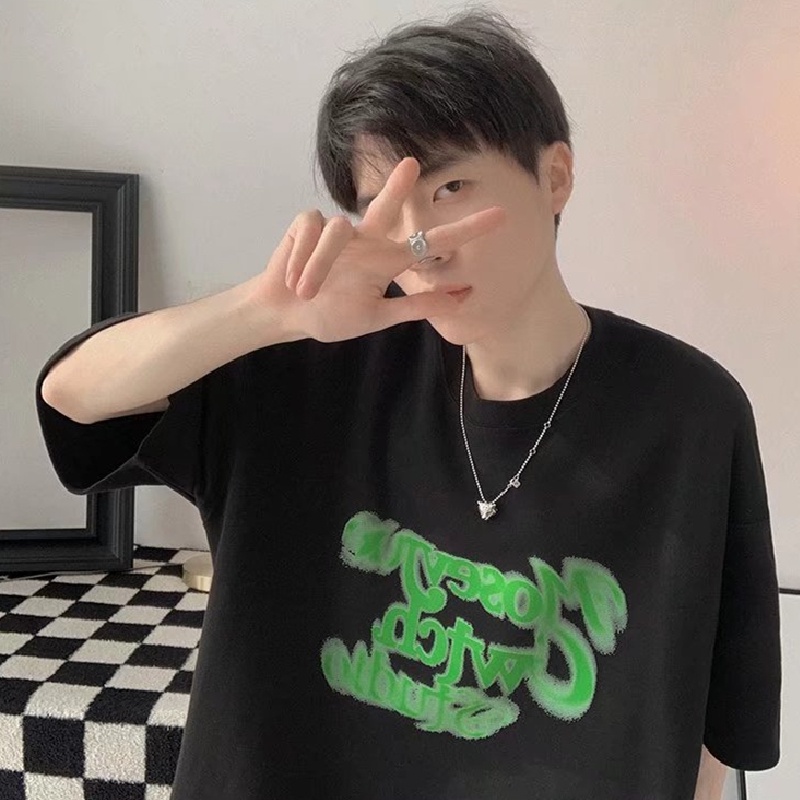 Áo Thun Dáng Rộng In Chữ Phong Cách Hip Hop Đường Phố Hàn Quốc Thời Trang Mùa Hè Cho Nam