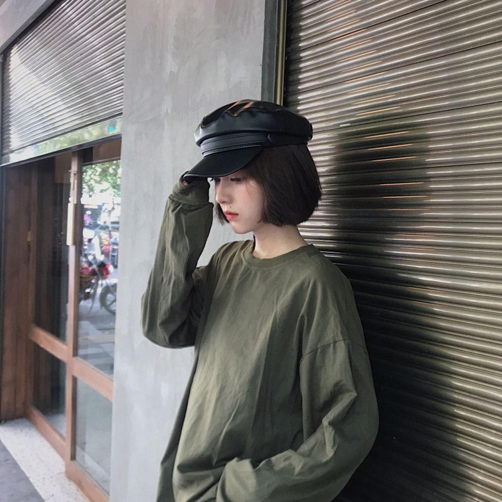TWINKLE Mũ Beret Da PU Màu Trơn Thời Trang Thu Đông Cho Nữ