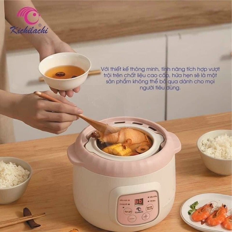 Nồi Nấu Cháo Chậm, Ninh Hầm, Hấp Cách Thuỷ Kichilachi Cho Bé Ăn Dặm