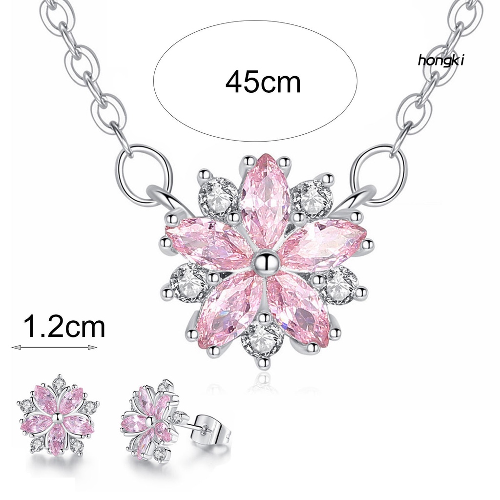 1 Set Bông Tai Và Vòng cổ Đính Đá Sakura Hồng Lấp Lánh Phong Cách Nhật Bản Dành Cho Nữ