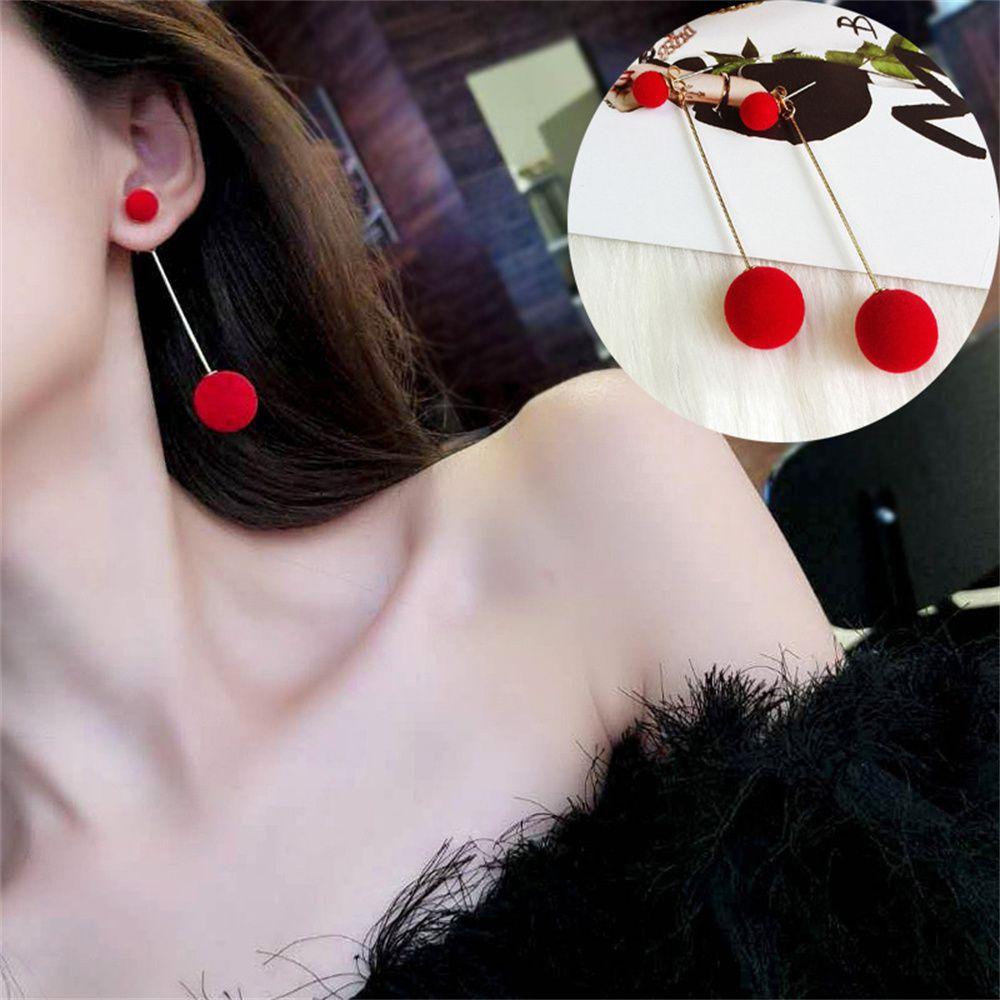 Khuyên Tai Dáng Dài Gắn Quả Bông Bằng Vải Lông Cho Nữ