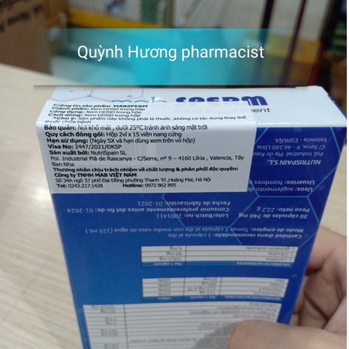 Mab Sperm hộp 30 viên hỗ trợ sức khỏe nam giới