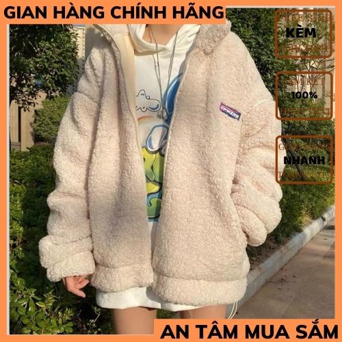 Áo lông nữ ,áo khoac lông uni thêu chữ ngực lông mềm mịn bao đẹp phong cách hàn quốc THỜI TRANG 1989