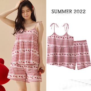 Set đồ ngủ nữ đồ bộ mặc nhà 2 dây kẻ caro