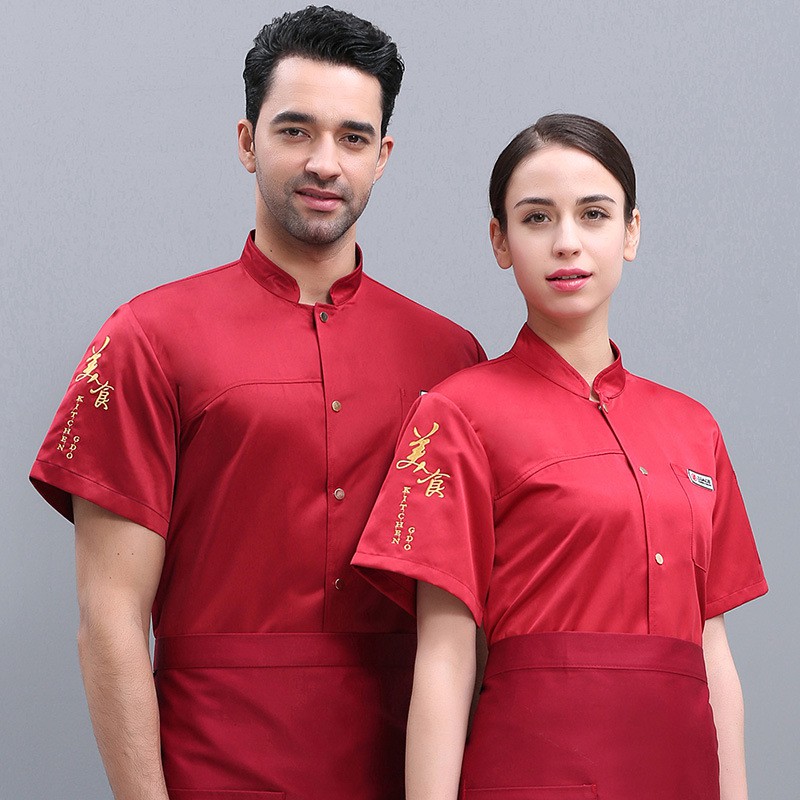 Áo đầu bếp ngắn tay thoáng khí thêu họa tiết kiểu Trung Hoa thời trang unisex
