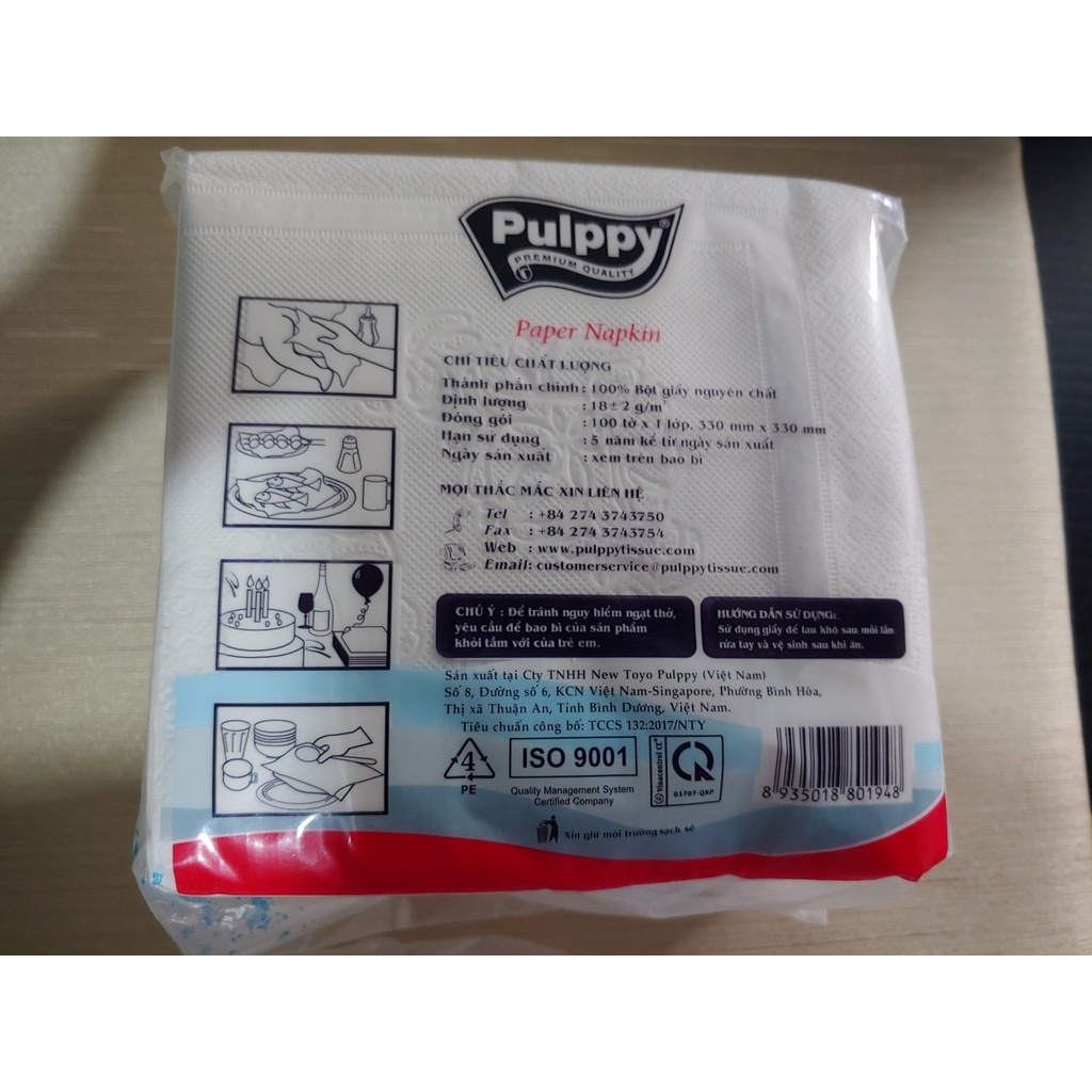 Khăn giấy, khăn ăn Pulppy 100 Tờ paper napkin hàng sale khuyến mãi giá rẻ