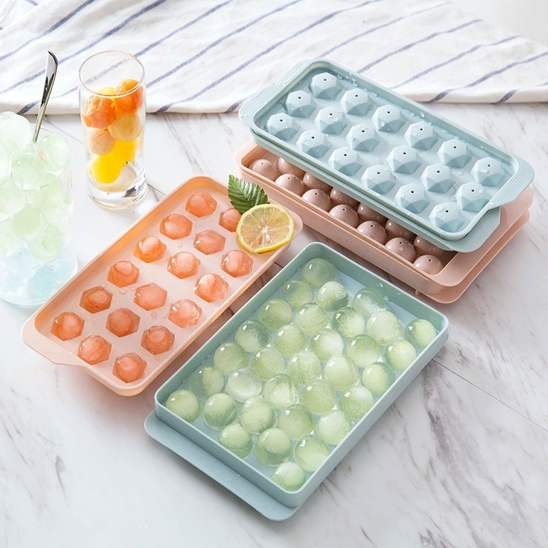 Khuôn Silicone Làm Đá Viên 18/33 Ngăn Hình Kim Cương Tròn Có Thể Tái Sử Dụng