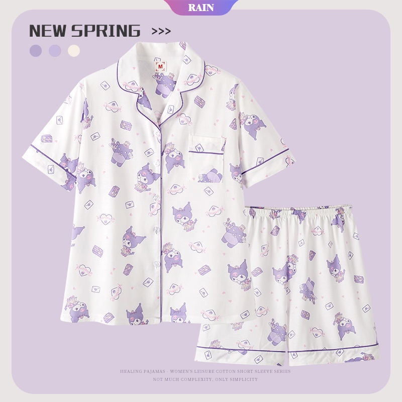 SANRIO Bộ Đồ Ngủ Hai Mảnh Hình Cinnamoroll My Melody Kuromi Hoạt Hình Dễ Thương Thời Trang Xuân Thu Cho Nữ [RAIN]