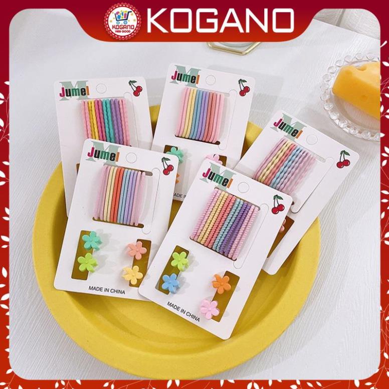Dây buộc tóc kẹp tóc KOGANO chun buộc tóc kèm kẹp tóc mái thời trang Hàn Quốc bộ 16 chi tiết cho nữ FAH-001314