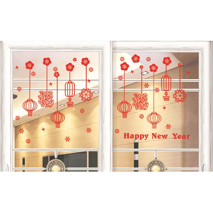 Decal trang trí Tết - Rèm dây lồng đèn sợi