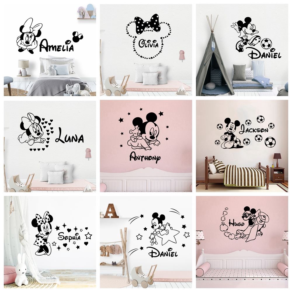 Miếng Dán Tường Vinyl Hình Hoạt Hình Mickey Minnie Trang Trí Phòng Trẻ Em