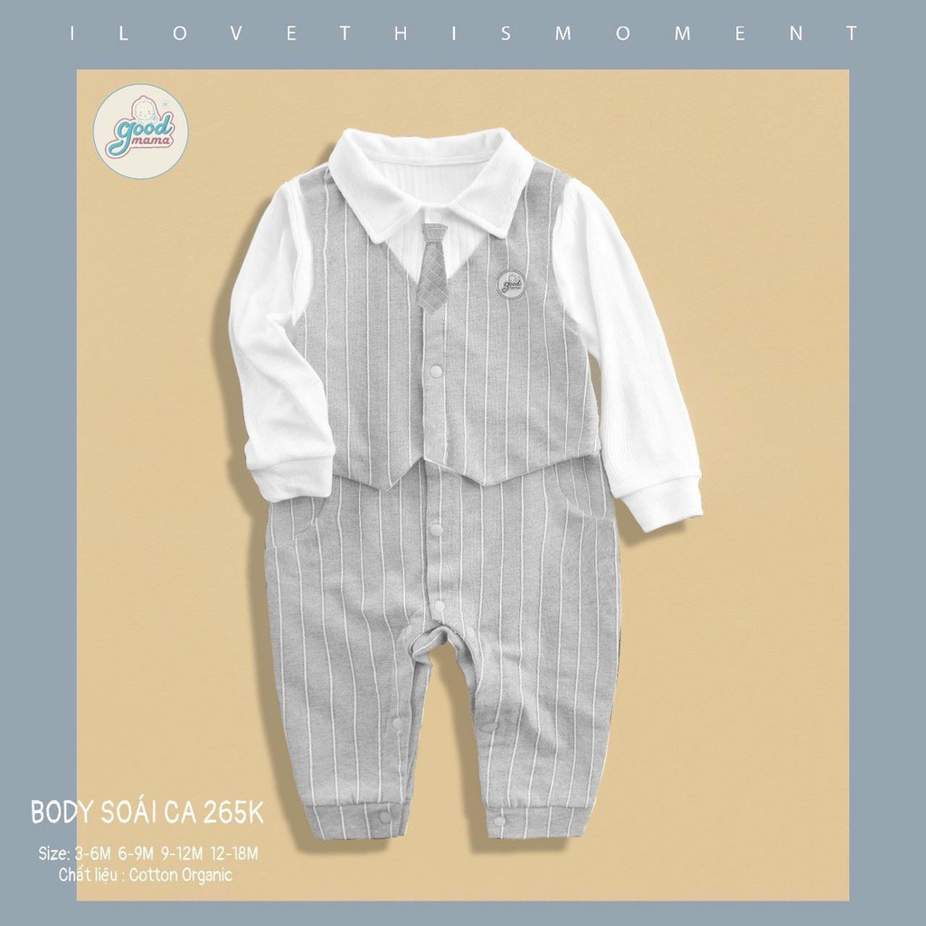 [Chính Hãng] Body dài tay soái ca kẻ sọc cotton organic bé trai Good Mama
