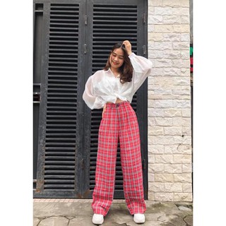 Quần ống rộng kẻ ulzzang mã 145