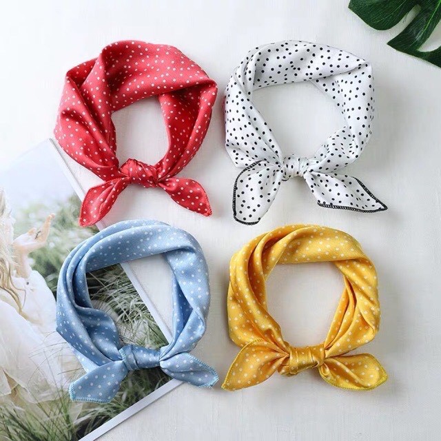 Khăn turban vuông satin chấm bi nhí size 48*48cm