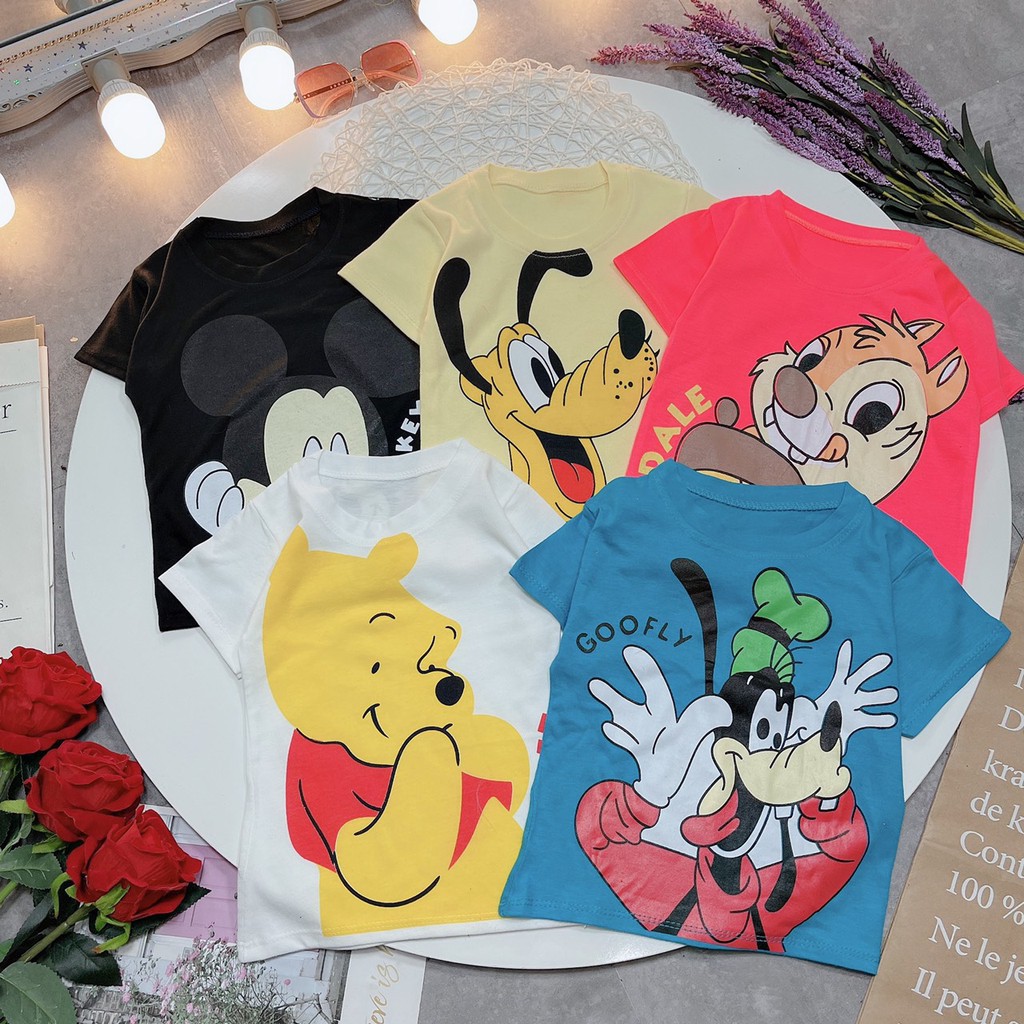 Áo Cộc Tay Cotton In Hình Chuột Mickey, Chó Pluto Đáng Yêu Chất liệu thoáng mát