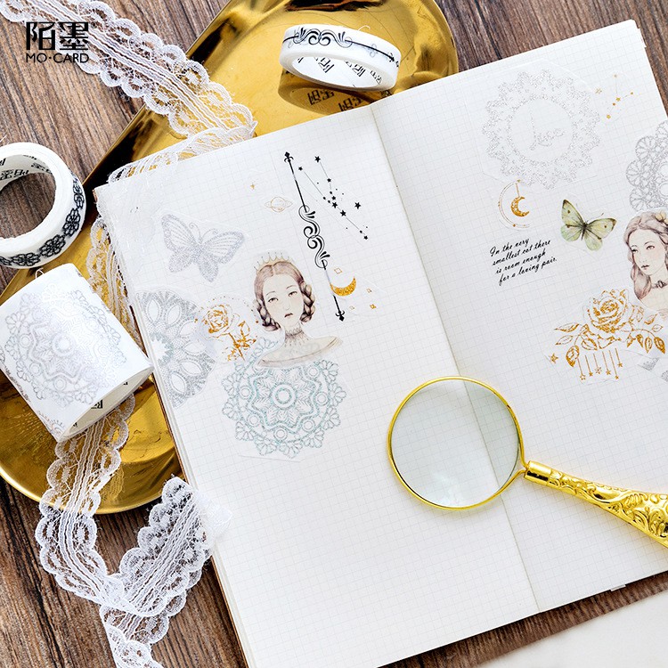Set 2 cuộn băng dính washi tape nhũ trang trí planner WST130