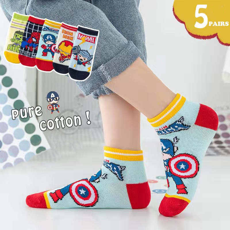 Set 5 Cặp Vớ Cotton In Hình Siêu Anh Hùng Marvel Đáng Yêu Cho Bé