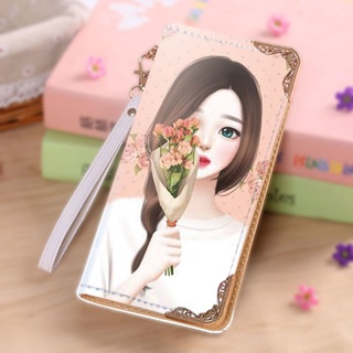 Ví dài cầm tay mềm mại in họa tiết hoạt hình có khóa kéo phong cách hàn quốc cho nữ