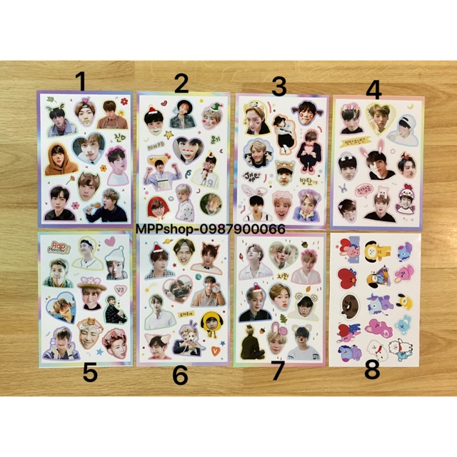 Sticker BTS dán gồm nhiều ảnh nhỏ khác nhau /1 tấm