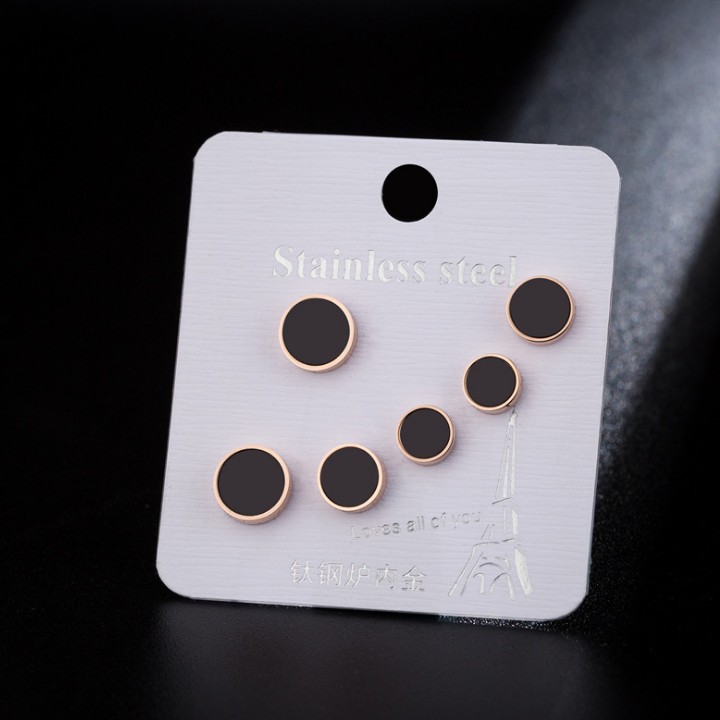 Bộ 3 Đôi Bông Titan Cao Cấp Hình Tròn Màu Đen TT 1586