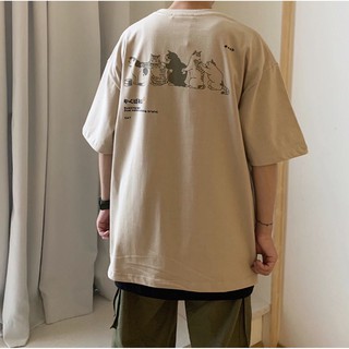 [ Có Ảnh Thật ] Áo thun unisex tay lỡ form rộng - Năm chú mèo