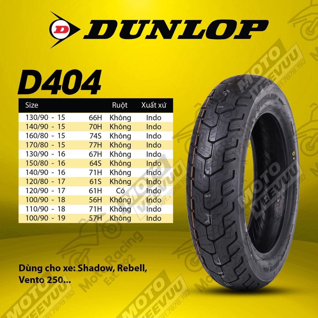 Vỏ lốp xe máy DUNLOP 100/90-18 TL D404 Lốp không ruột