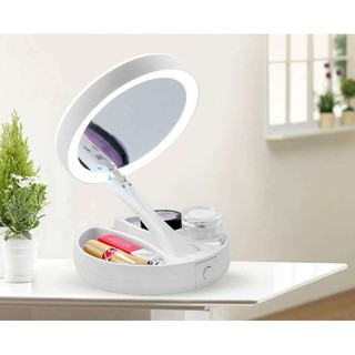 Gương trang điểm để bàn gấp gọn gó đèn led