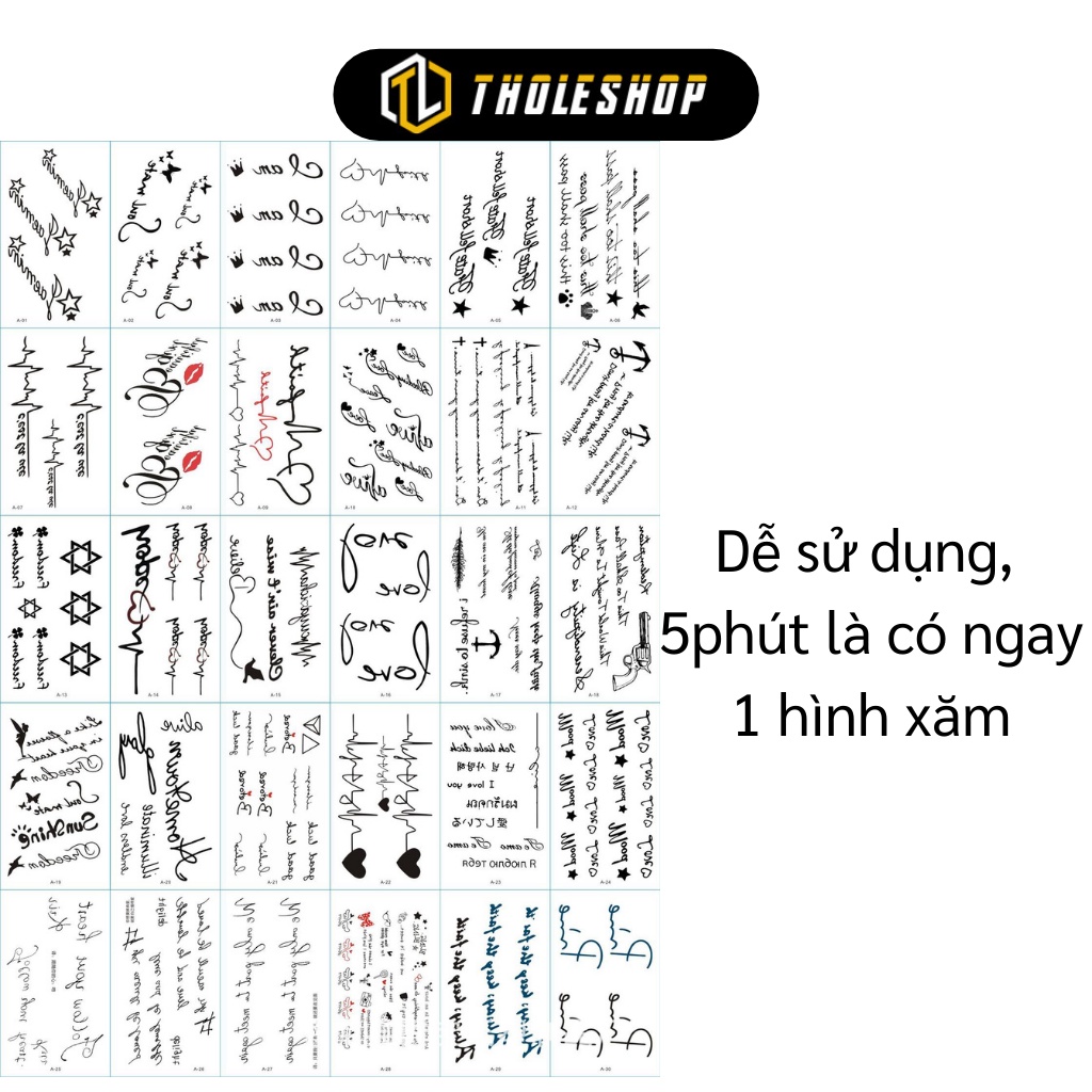 Hình Xăm Dán - Combo 30 Hình Xăm Tạm Thời Giao Ngẫu Nhiên, Dễ Sử Dụng 5290